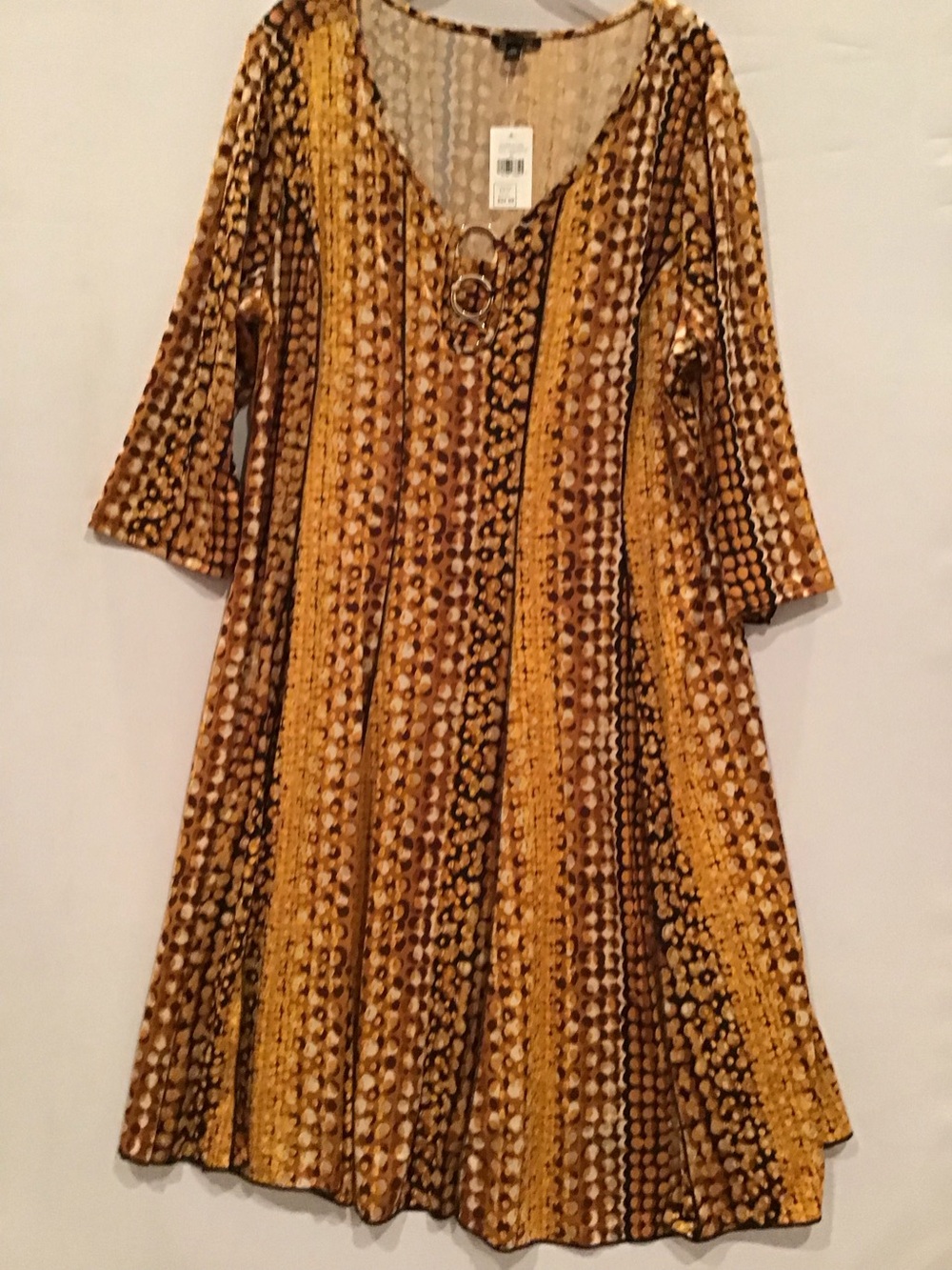 405 Sami & Jo Mustard and Brown Printed Swing Dress